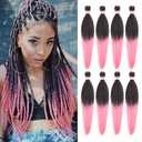 Dorsanee Ombre Pink Braiding Hair Pre Stretched 20 Inch 8 Packs Braiding Hair Extensions for Crochet Box Braids Twists Locs Hair Itch Free Soft Yaki Texture Hot Water Setting (20inch,#1B/Pink)