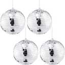 Suwimut 4 Pack Mirror Disco Ball, 6 Inch Cool and Fun Silver Hanging Disco Ball with Attached String for a Party or Dj Light Effect, Party Decorations, Home Decorations, Stage Props, Christmas