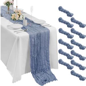 Bailarina 12 Pack Cheesecloth Table Runner 17x108 Inch Long Gauze Cheese Cloth 9ft Wrinkled Sheer Table Runner for Wedding Reception Birthday Party Table Decoration (Dusty Blue)