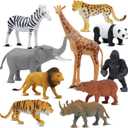 Safari Animal Figurines Set for Kids, 10 Piece Realistic Wild Zoo Animals Collection with Elephant, Lion, Tiger, Giraffe, Educational Toys for Toddlers Boys Girls
