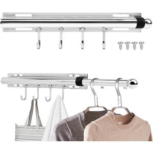 Valet Rod for Closet Pull Out,Retractable Slide Out Valets Rod Closet Organization,12" Aluminum Valet Clothing Hanger Rods Perfec-t for Suits,Dresses,Freshly Pressed Clothes,Easy Installation(Silver)