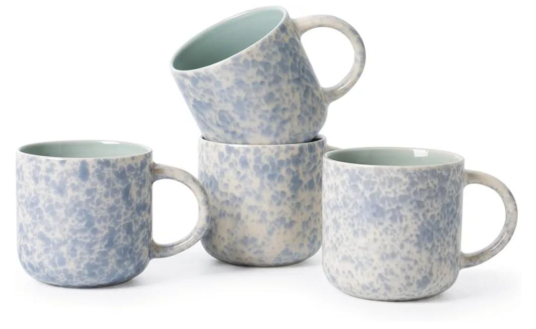 MONITO 12 OZ Coffee Mugs Set of 4, Ceramic Coffee Mugs,Modern Coffee Mugs Set with handle for Tea/Latte/Cappuccino/Milk/Cocoa. (BLUE, 4 Count（Pack of 1)