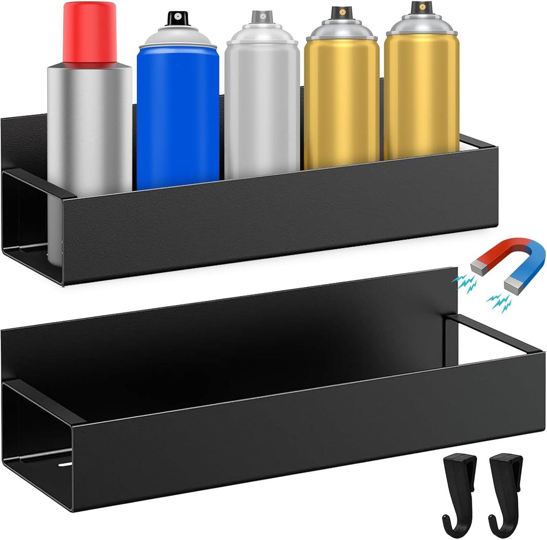 2 Pcs Magnetic Spray Can Holder, Magnet Toolbox Holder, Wall Mounted Spray Bottle Rack, Mechanic Paint Can Organizer, Tool Box Storage Rack for Garage Home Workspace (Black)
