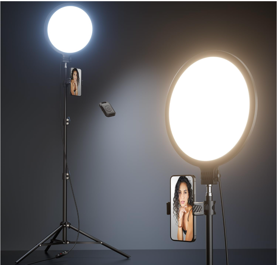 10.2" Ring Light with 69" Tripod Stand and Phone Holder Kit, Full-Screen Zoom Light for Video Recording, Makeup, Live Stream, Dimmable LED Selfie Ring Light Tripod for iPhone with Remote