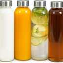 Epica 18-Oz Glass Water Bottles with Lids, Juice Bottles - BPA Free & Eco-Friendly Reusable Refillable Bottles for Juicing, Set of 4 - Clear