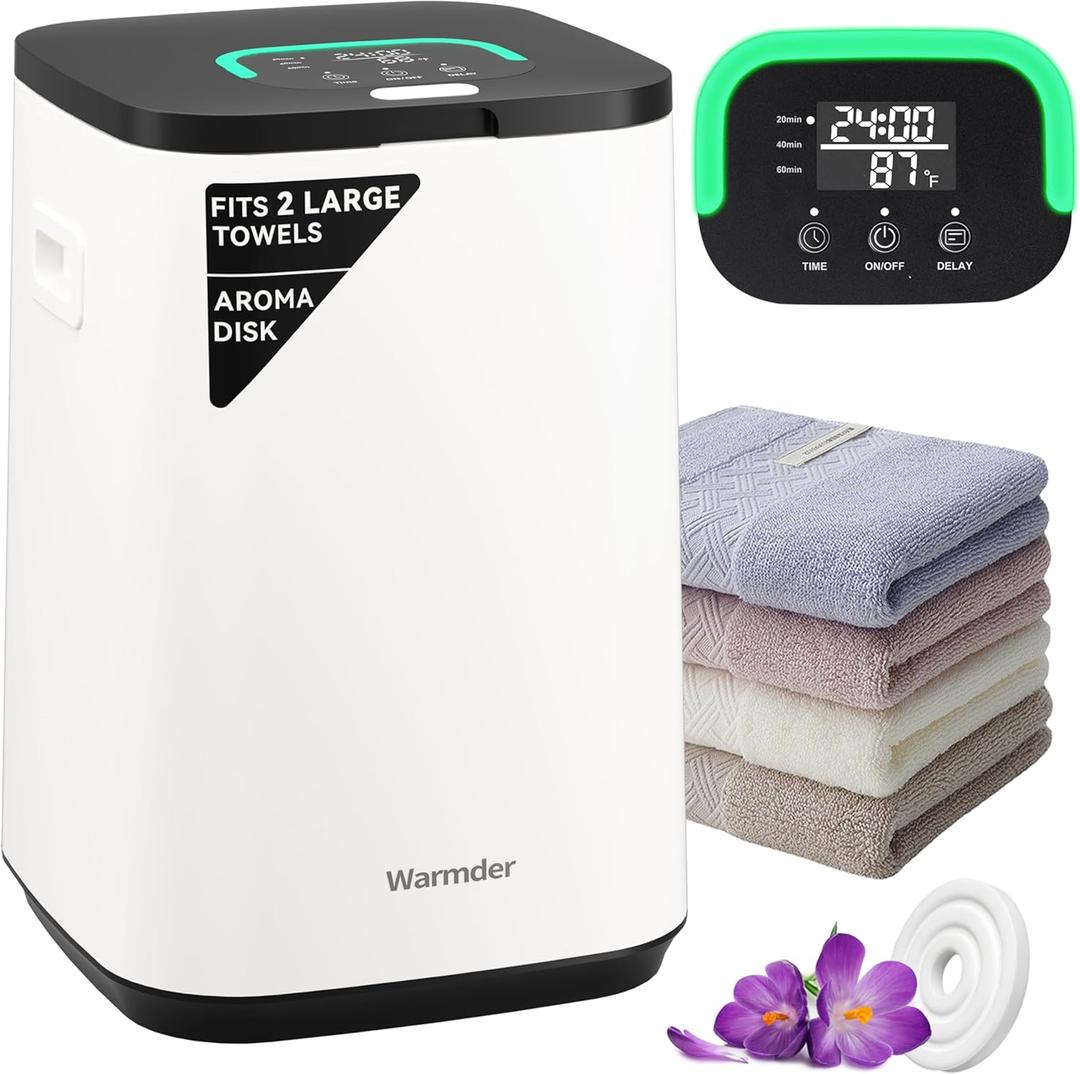 Upgraded Towel Warmers for Bathroom, Towel Warmer Bucket with Timer 20/40/60Min, LED Display, Delay Timer Up to 24Hours, Auto Shut Off, Child Lock, Fits Two 40x70 Towels Blankets PJ's - Black (26L)