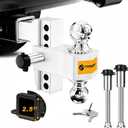 TOPBEE Adjustable Trailer Hitch, Drop Hitch, Tow Hitch Fits 2.5-inch Receiver, 6-inch Drop, 2 and 2-5/16 inch Balls, 18,500 LB,Solid Tube Hitch with Anti-Theft Pin, Silver