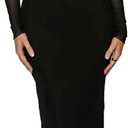 BORIFLORS Women's Elegant Off The Shoulder Bodycon Long Sleeve Maxi Dress Mesh Cocktail Party Wedding Guest Formal Dresses (S, Black)