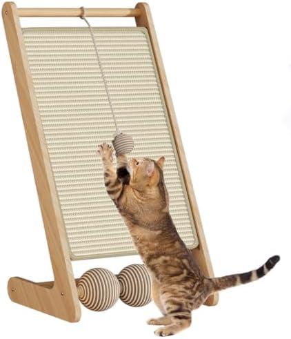 THEYFIRST Traiangular Wooden Cat Scratching Board for Indoor Cats, 24.8" Tall L Shaped Scratcher Ramp with Ball for Kitten Kitty, Replaceable Sisal Pad & Playing Ball, 1 Pack THEYFIRST Traiangular Wooden Cat Scratching Board for Indoor Cats, 24.8" Tall L Shaped Scratcher Ramp with Ball for Kitten Kitty, Replaceable Sisal Pad & Playing Ball, 1 Pack