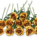 12 PCS Artificial Flowers Gold Roses Fake Silk Flower Long Stem Artificial Roses for Home Wendding Bathroom Party Decorations (Gold)