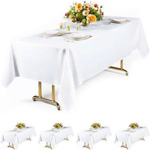 White Table Cloth Rectangle 60 X 102 Inch TableCloths for 6 Foot Rectangle Tables Washable and Reusable Polyester Table Covers for Wedding, Parties, Banquet, Camping (4 Pack)