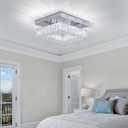 9.8" Mini Modern Crystal Chandeliers Square Flush Mount Ceiling Light LED Chandelier for Hallway Kitchen Foyer Dining Room 18 W 6000K Cool White
