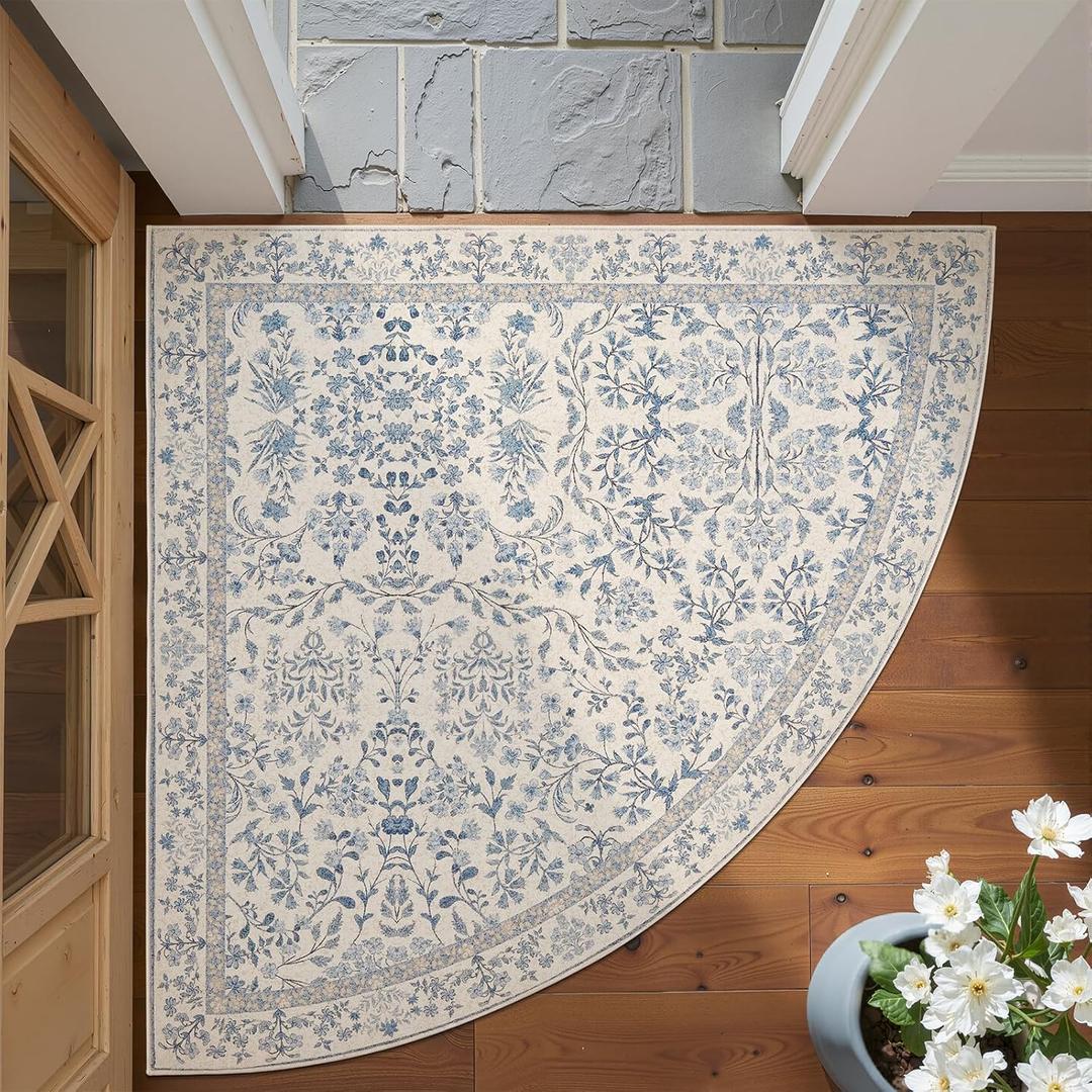 Home Corner Rug jinchan Zenith Corner Rug 4x4 Area Rug Floral Soft Aesthetic Non-Slip ...