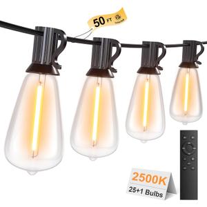 50FT Outdoor String Lights with Remote, Garden Patio Decor with 2500K Warm White, 25+1 LED Edison Bulbs, Support Timer Dimmable Waterproof Shatterproof for Yard Outside Porch Deck Indoor
