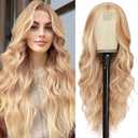 NAYOO Long Mixed Blonde Wavy Wig for Women 26 Inch Middle Part Curly Wavy Wig Natural Looking Synthetic Heat Resistant Fiber for Daily Party (Mixed Blonde)
