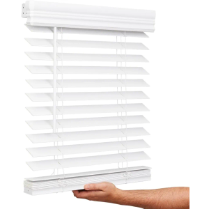 Lotus & Windoware Cordless, 2 Inch Faux Wood Blind, 47" Wide x 60" Long, Window Blinds, Blinds & Shades, Blinds for Indoor Windows, Embossed, Bright White