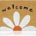 Welcome Daisy - 17"x29" - Coir Door Mat with Heavy Duty Backing - Welcome Mats for Entryway, Porch - Anti-Slip PVC & Coconut Fiber Surface - Natural Home Accessories, Minimalist Original Design