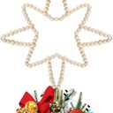 RoundFunny Christmas Beaded Star Tree Topper Farmhouse Decoration 11 Inch Natural Wood Beads Rustic Star Topper for Xmas Holiday Ornament Decor