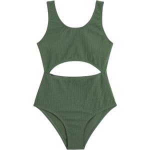 Milumia Girls Swimsuit One Piece Cut Out Bathing Suit Rib Knit Bikini Swimwear Size 9-14Y (Green)