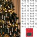 Geelin Sliver 100 Set Bead for Christmas Tree Pearl Ornaments for Christmas Tree Plastic Faux Pearls Garland Decorations with Green Hooks Bead Hanging Ornaments for Xmas Wedding Home Decor