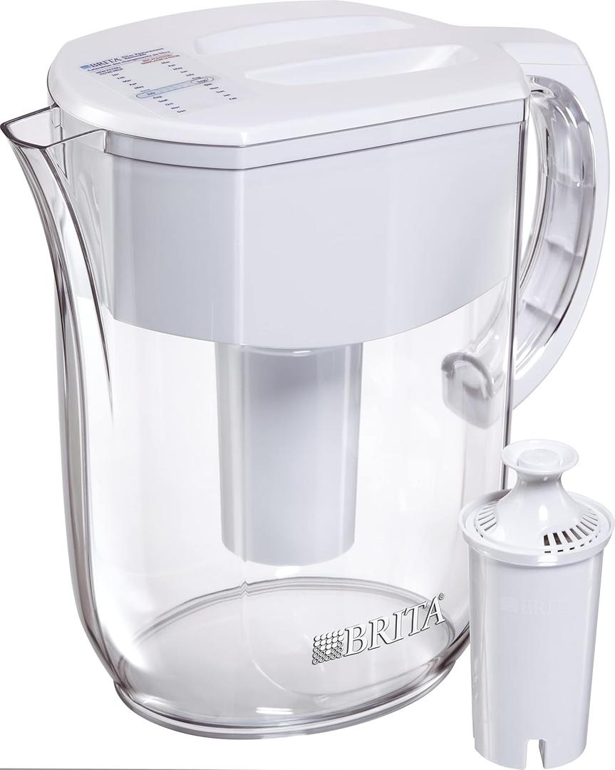 Brita Large Water Filter Pitcher for Tap and Drinking Water, Includes 1 Standard Filter, BPA-Free, Lasts Two Months, 10-Cup Capacity, Bright White