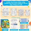 4 Pack Paint by Numbers for Kids Ages 6-8 8-12, Pre-Drawn Canvas Painting Kit with 12 Acrylic Paints & 8 Brushes, DIY Canvas Art Kits for Kids Painting Activities, Classroom Crafts, Wall Decor