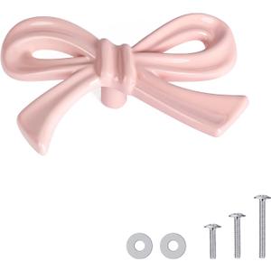 8 Pack Pink Bow Dresser Knobs, Large Decorative Cabinet Drawer Pull Handles for Girls Bedroom and Nursery Room Decor (Big)