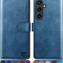 SUANPOT Compatible with Samsung Galaxy S25 Plus Wallet case with RFID Blocking Credit Card Holder,Flip Book PU Leather Protective Cover Women Men for Samsung S25 Plus Phone case Sky Blue