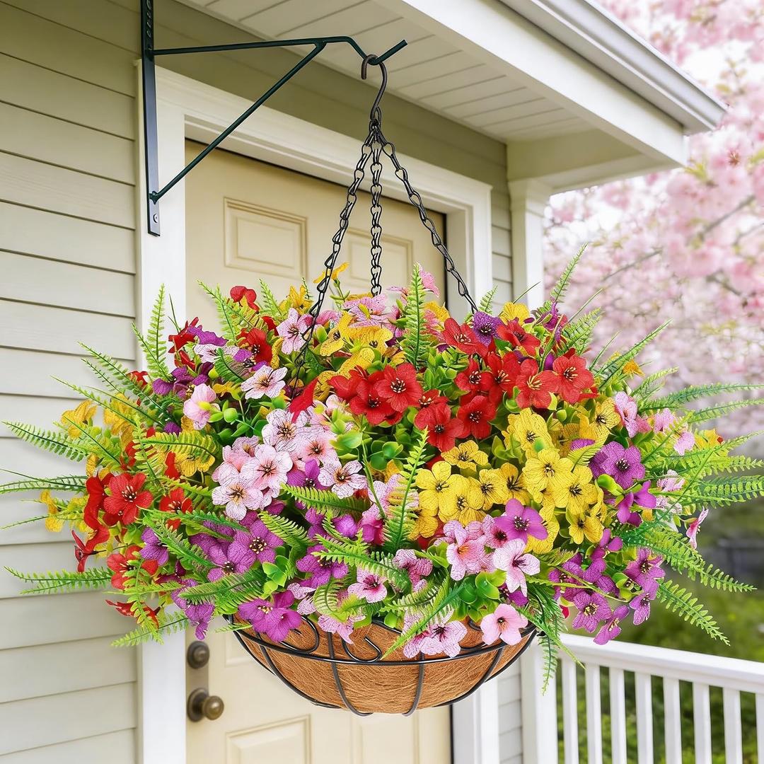 Elyum Artificial Hanging Flowers for Outdoors, UV Resistant Fake Flowers with Hanging Baskets, Artificial Flowers for Decoration Outdoors Garden, Spring Decor for Patio Porch(Mixed Color)