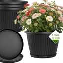 Fodetyff 12-inch-Plastic-Plant-Pots-with-Saucer, Flower Pots Containers for Indoor Outdoor Plants, Large Resin Planter with Drainage Holes and Saucers for Snake Plant Monstera