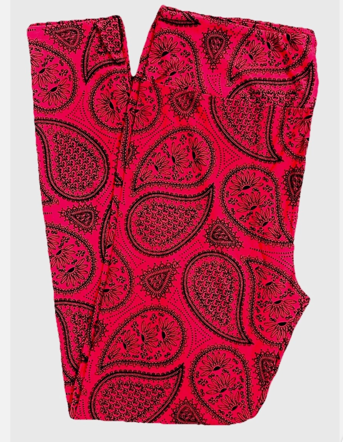 LuLaRoe TC Leggings Paisley Floral Black on Red Size 12-18 , Pack Of 3