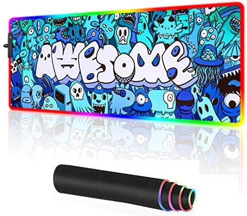 Anime Graffiti Awesome Large RGB Gaming Mouse pad Non-Slip Rubber Base Mice Keyboard Mat (Blue)