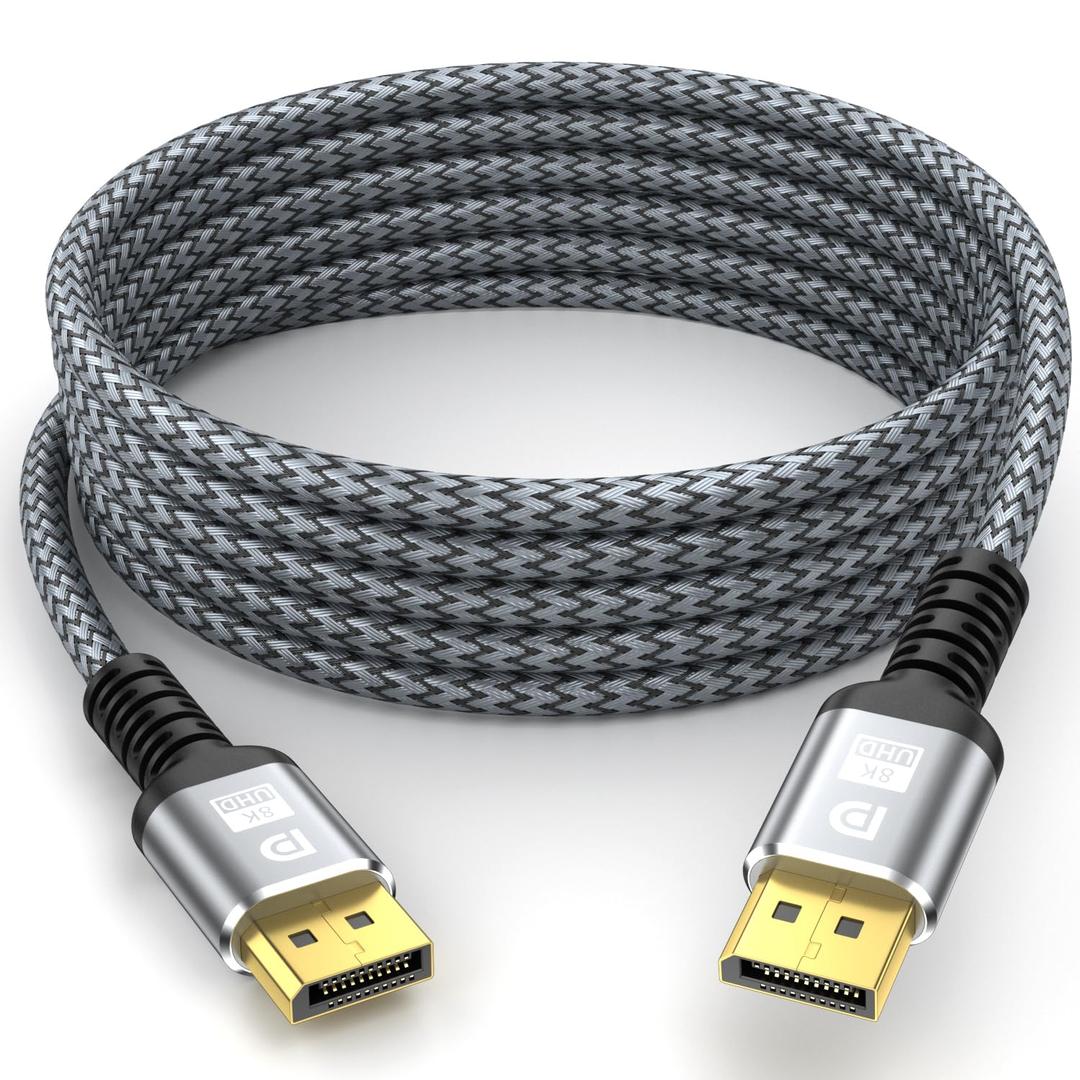 8K DisplayPort Cable,DP 1.4 Cable 25ft(8K@60Hz,4K@144Hz,2K@240Hz) Support 32.4Gbps,Gold Plated Connector,High Refresh Rate for Gaming Monitor,HDR,FreeSync G-Sync,Graphics Card,PC