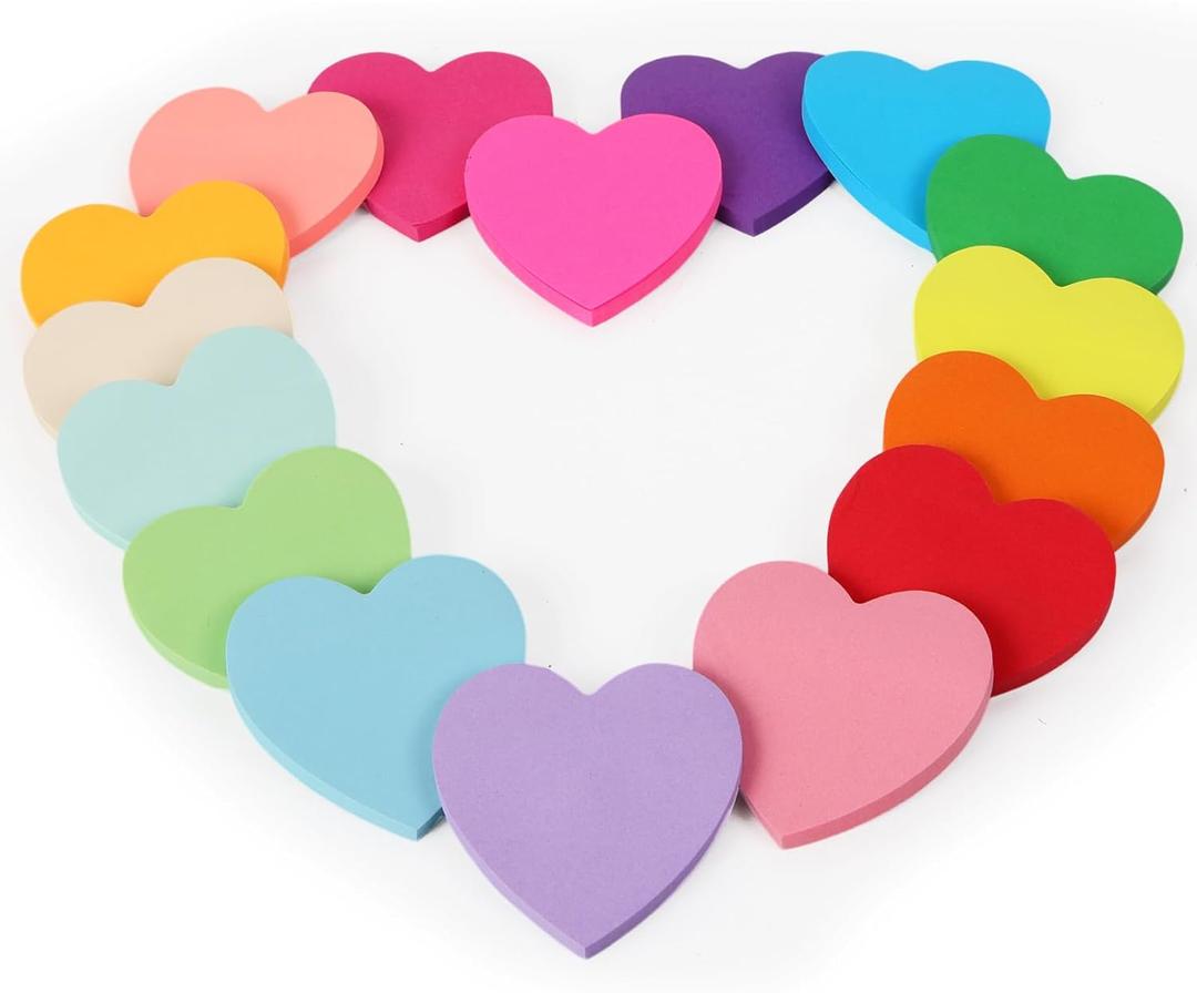 EOOUT Heart Sticky Notes, 16 Colors 60 Sheets/Pad, 960 Sheets Shape Sticky Pad, Cute Memo Pads Colorful Self-Sticky Note Pads for Valentine Gifts