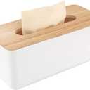 Wood Tissue Box Cover Gloves Box Holder Wooden Rectangular Tissue Box Holder for Storage on Bathroom Vanity, Countertop, Bedroom Dresser (Large(10.2 x 5.1 x 4.5)) (White)
