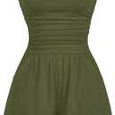 AUXDIO Women Summer Casual Strapless Romper Sleeveless Off Shoulder Short Jumpsuits 2026 Beach Vacation Clothes (Green, L)