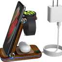 Wireless Charger for Samsung/Android, HOLYJOY Foldable 3 in 1 Fast Charging Station/Stand/Multi Charger for Samsung S25 Ultra/S24/Note 20, Travel Pad for Galaxy Watch 8/7/6/5/Active 2, for Buds(Wood)