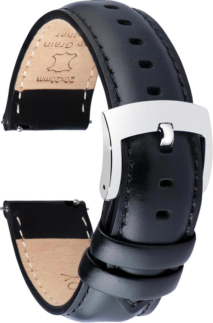 OTTOODY Leather Watch Bands Quick Release, Elegant Top Grain Leather Watch Straps for Men & Women, Choice of Color & Width - 18mm, 19mm, 20mm, 21mm or 22mm Wristbands Bracelet for Watch & Smartwatch