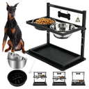 Elevated Dog Bowls with Slow Feeder for Large Dogs – Adjustable Raised Stand with 2 Stainless Steel Bowls & Spill-Proof Mat, Non-Slip Dog Feeder for Large & Medium Dogs (Black)