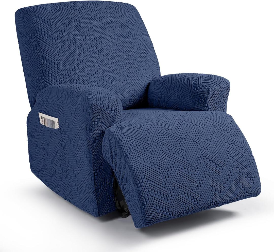 Ruaozz Recliner Sofa Covers Recliner Chair Covers Recliner Covers for Reclining Chair with Pockets Washable Furniture Protector with Elastic Bottom (1 Seater, Dark Blue)