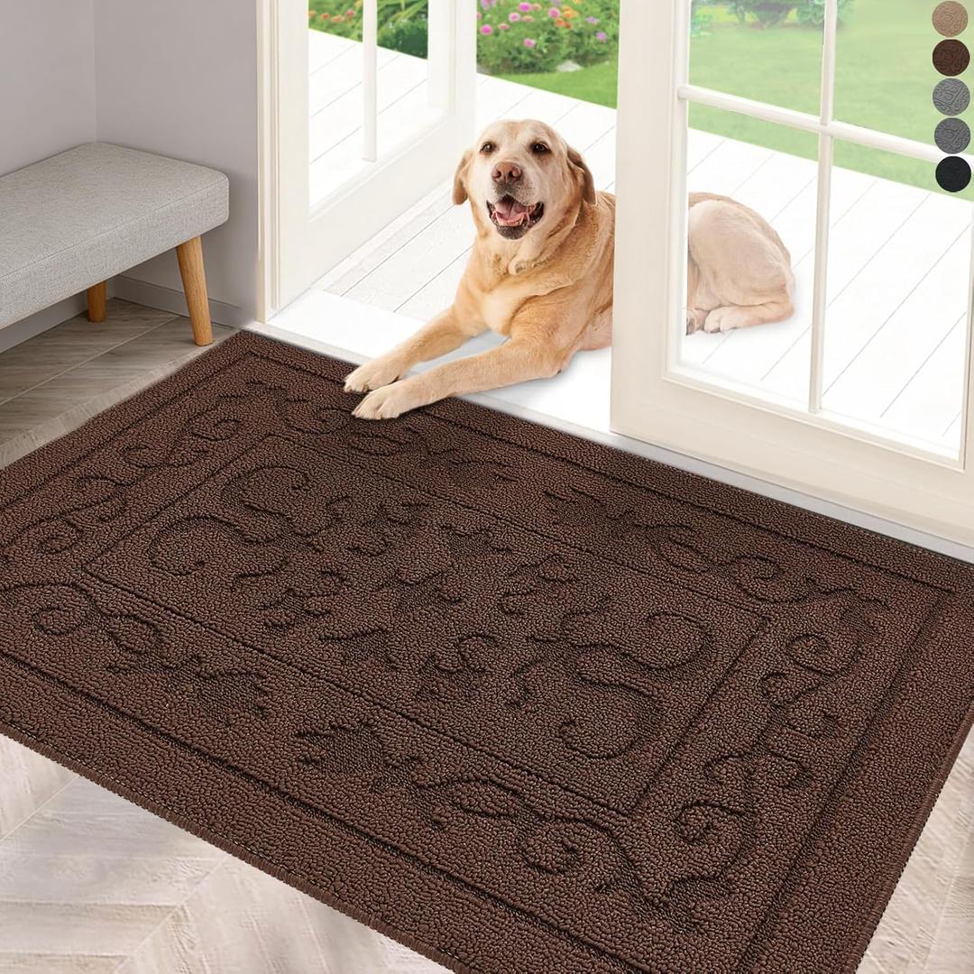 FONEYI Indoor Door Mat 24" x 36", Dirt Trapper Door Mats Non-Slip Entryway Rugs Washable, Absorbent Resist Dirt Welcome Mat, Low Profile Inside Floor Mats for Front Back Door and Entryway, Coffee