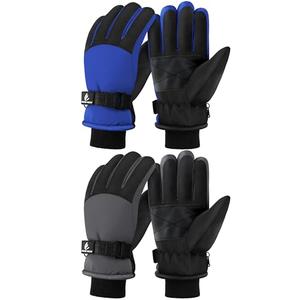 Wenouy 2 Pairs Kids Winter Gloves Waterproof Snow Ski Gloves for Boys Girls Warm Adjustable Accessories for Cold Weather Dark Blue, Dark Gray, 6-8 Years