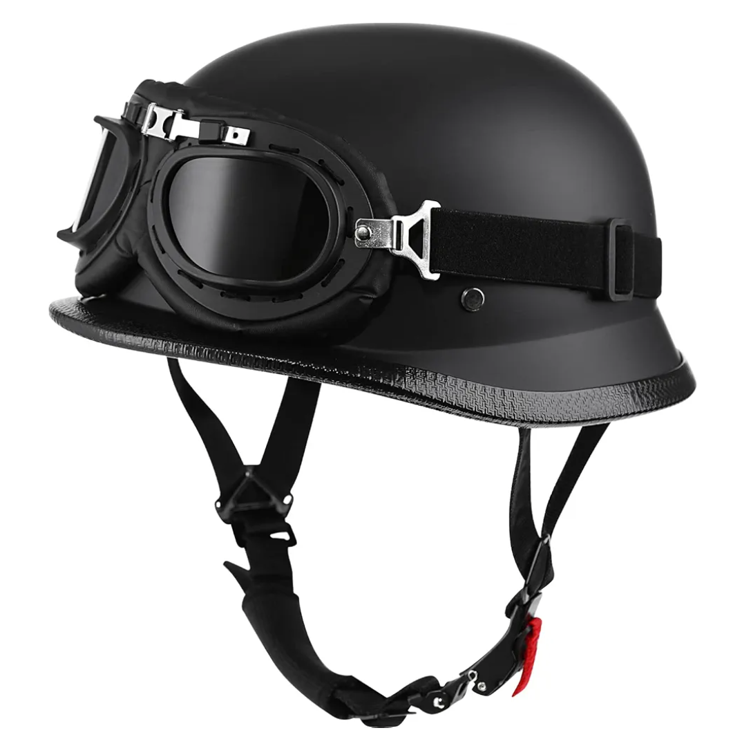 Helmet Half Shell German Motorcycle Helmet with Cycling Glasses - DOT Approved, XXL