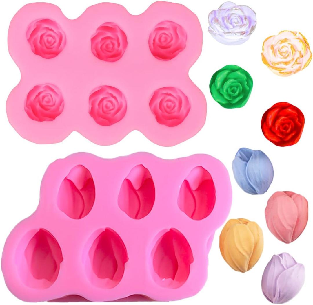 2 PCS Rose Silicone Fondant Molds Flower Cake Resin Mold Soap Silicone Molds Chocolate Ice Cube Fondant Mold Kitchen Baking Tools for Cakes Soaps Chocolates DIY Projects