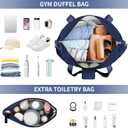 ETRONIK Gym Bag for Women, Personal Item Travel Bag with Shoes Compartment, Weekender Overnight Duffel Bag with Wet Pocket & USB Charging Port, Carry On Bag for Women, Travel, Gym, Weekend (Medium, Dark Blue)