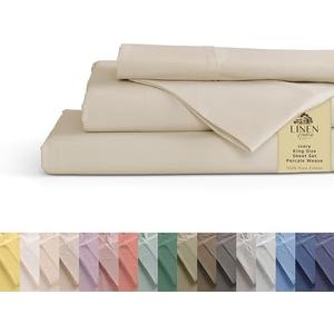 CGK Linens 100% Cotton Percale Sheets King Size, Ivory, Deep Pocket, 4 Pieces Set - 1 Flat, 1 Deep Pocket Fitted Sheet and 2 Pillowcases, Crisp Cool and Strong Bed Linen