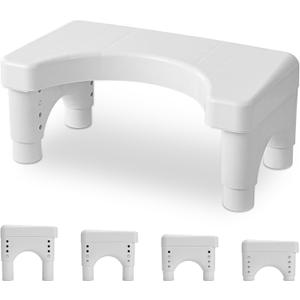 Poop Stool Toilet Stool White Adults for Bathroom, 5.9"" to 8.5"" Adjustable Height Toilet Stool Squat Adult