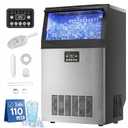 Uthfy Commercial Ice Maker 110lbs/24H, Stainless Steel Under Counter Ice Machine, 36 Ice Cubes in 14 Mins, 33lbs Storage, Self-Clean & Water Filter, Freestanding Ice Machine for Home Bar,Cafe,ETL