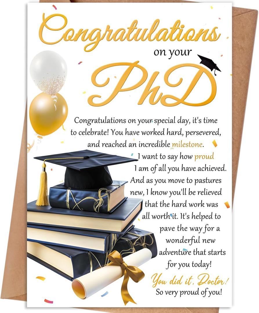 6 x PhD Graduation Card, Congratulations Cards for Doctoral Student, 8×5.3 inches