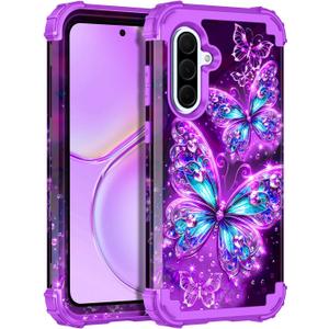 Casetego Compatible with Galaxy A36 5G/A56 5G Case,Glow in The Dark Three Layer Heavy Duty Sturdy Shockproof Full Body Protection Rugged Hard PC+Soft TPU Bumper Case for Samsung Galaxy A36/A56,Purple